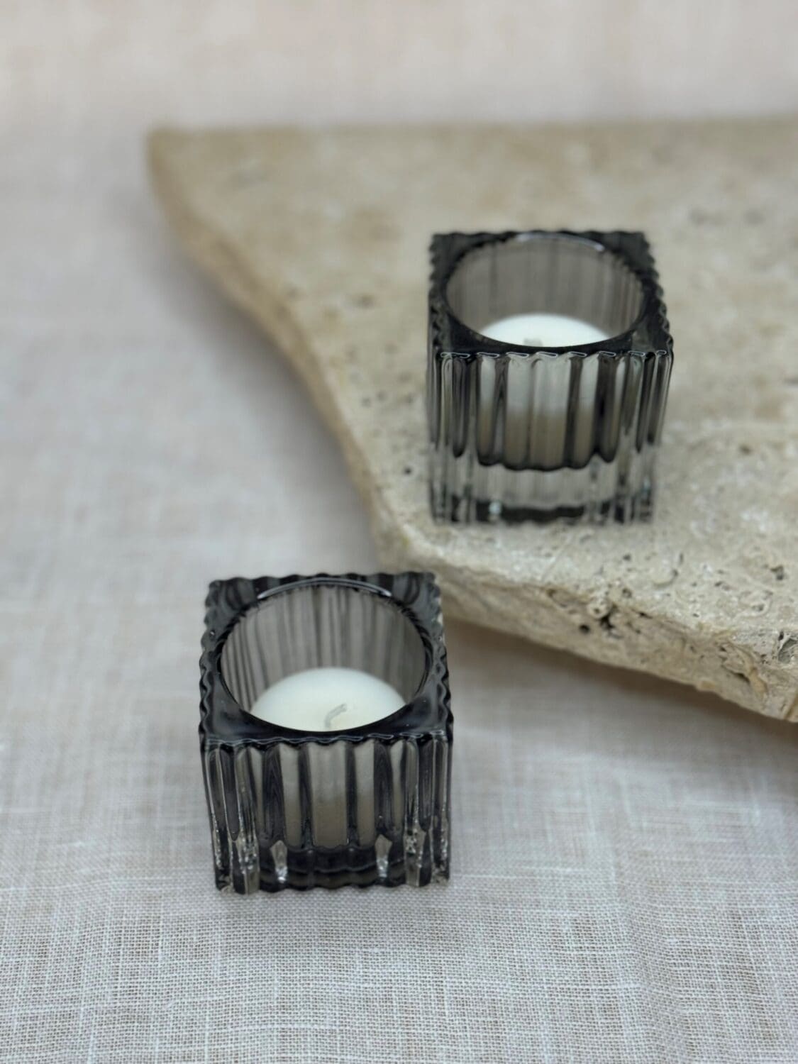 Ribbed Charcoal Candle Holder