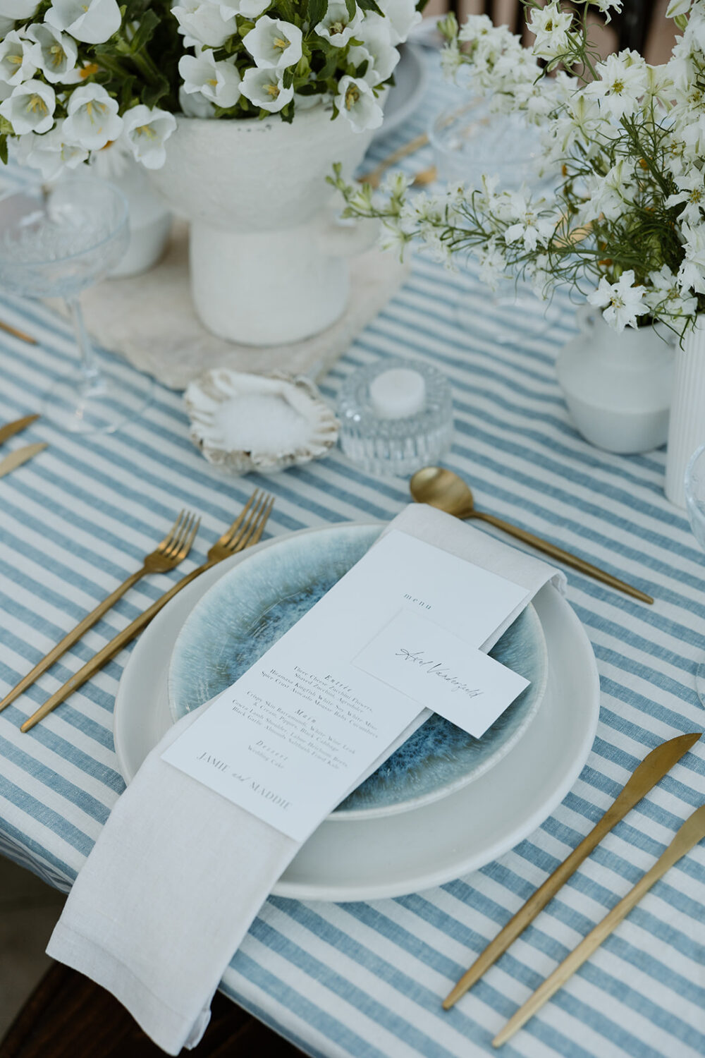 Blue & White Striped Linen Tablecloth